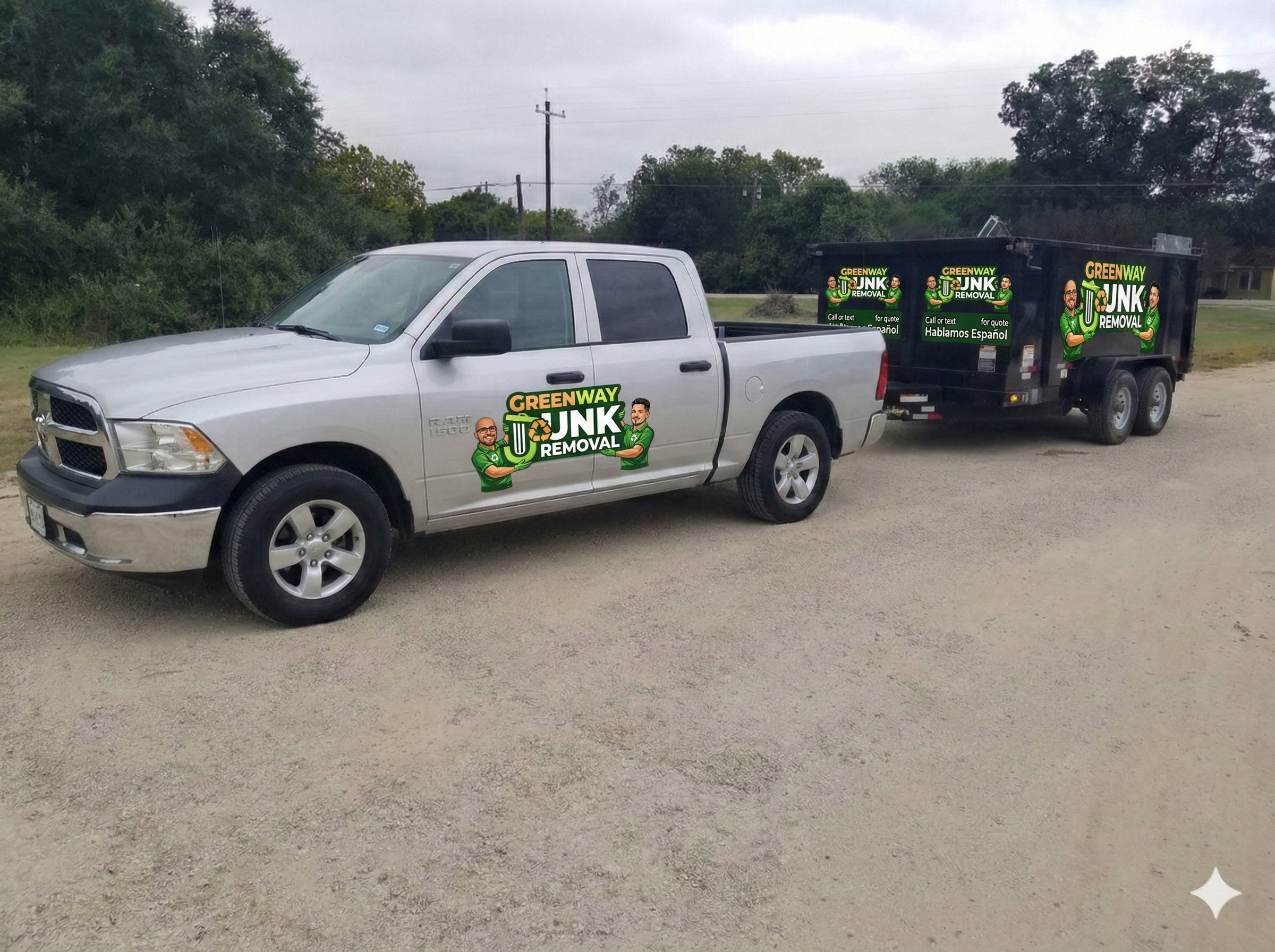 Greenway Junk Removal branded truck and trailer ready for service